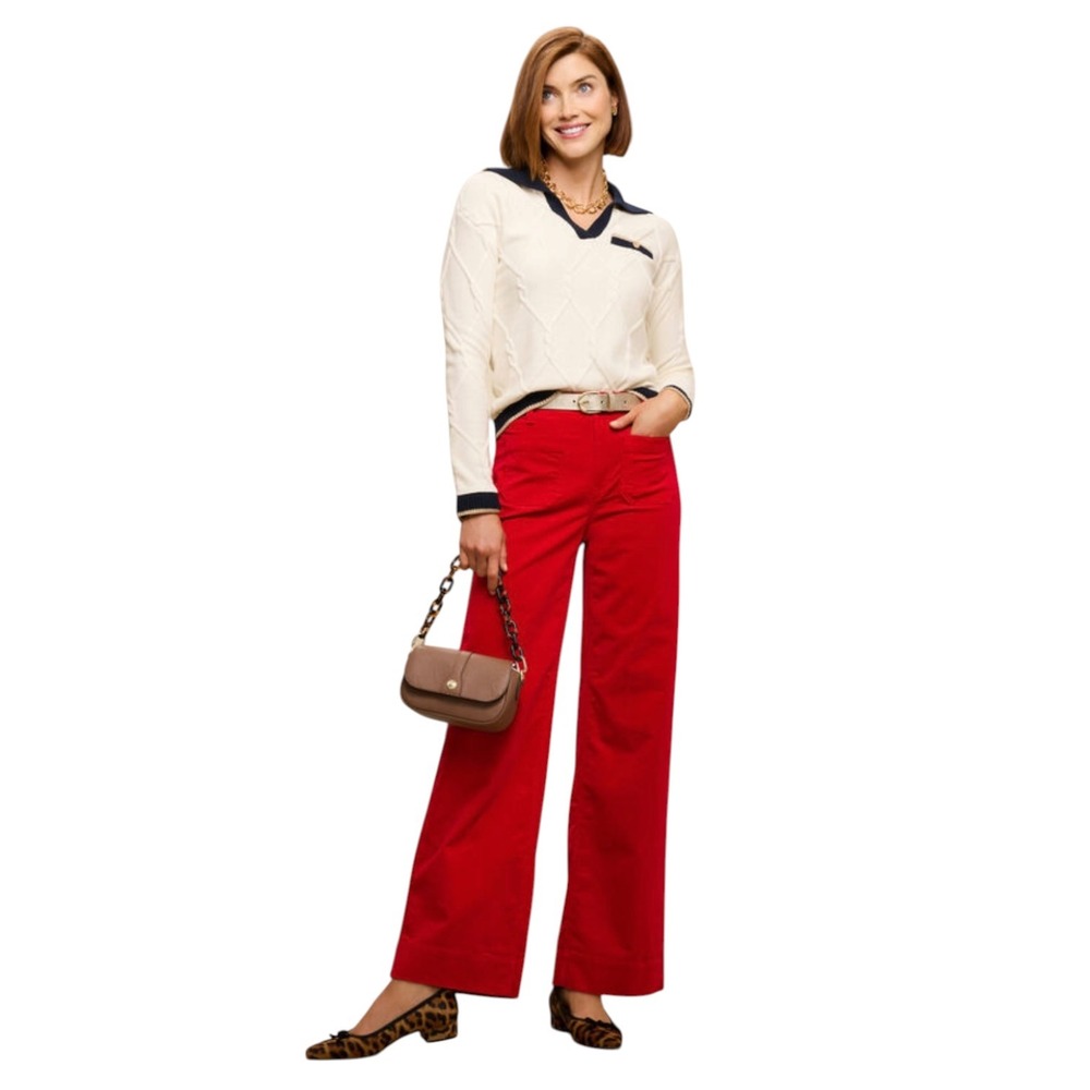 Talbots Red Corduroy Wide Leg Patch Pocket Pants High Rise Size 4 High Waist - Picture 2 of 11